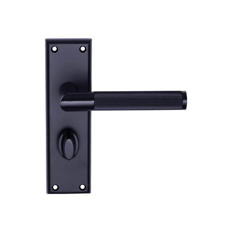 DH17086B Lined Lever Door Handle On Plate Matt Black