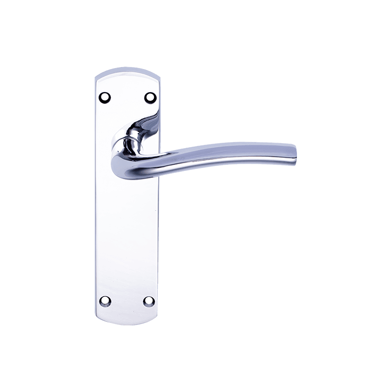 DH170B72 Curved Lever Door Handle On Plate Polished Chrome