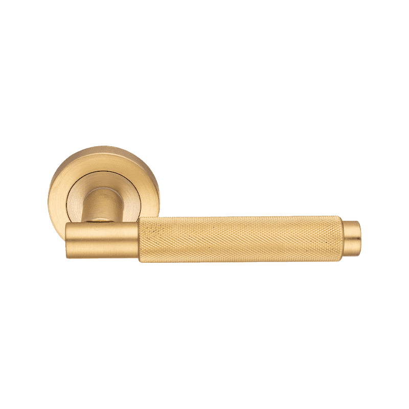 Aluminium Tactile Knurled Texture Lever On Rose Door Handle Satin Brass