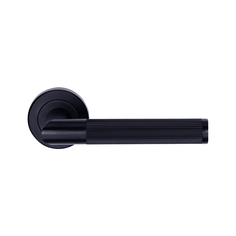 Aluminium L Shap Knurled Lever On Rose Door Handle Matt Black