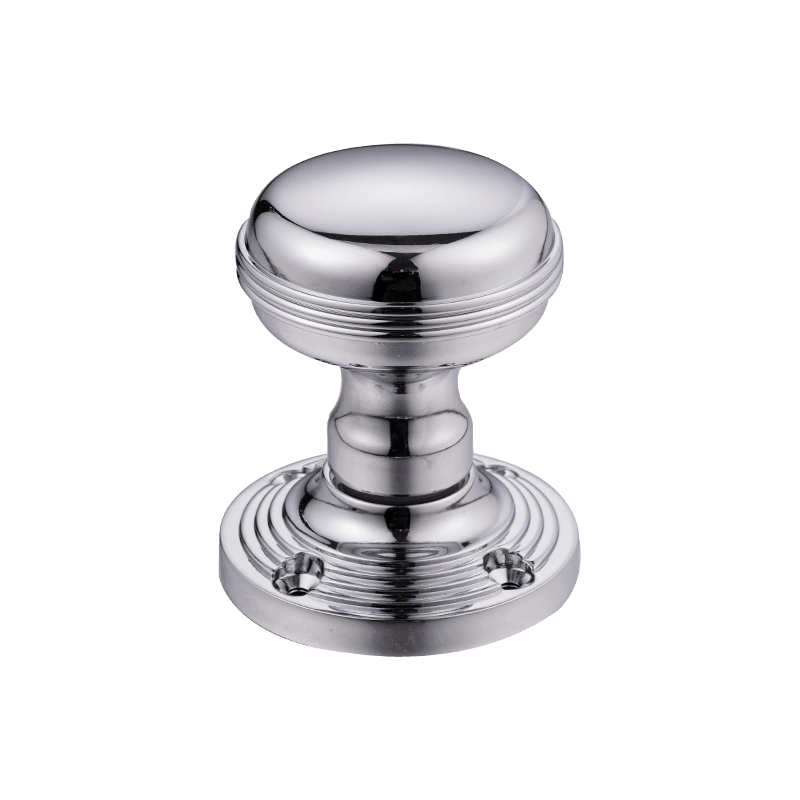 Sprung Reeded Mortice Door Knob - Chrome Plated