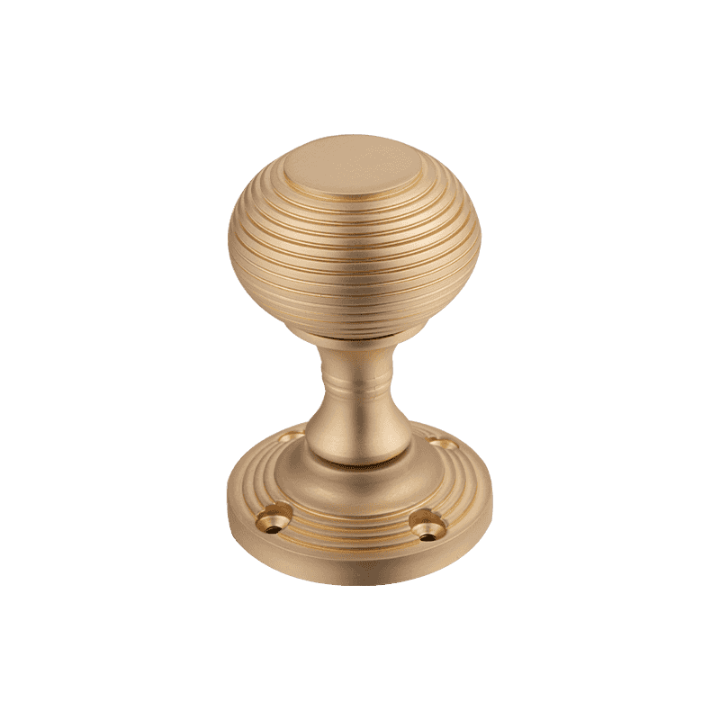 Beehive Mortice Reeded Door Knob Set Polished Brass